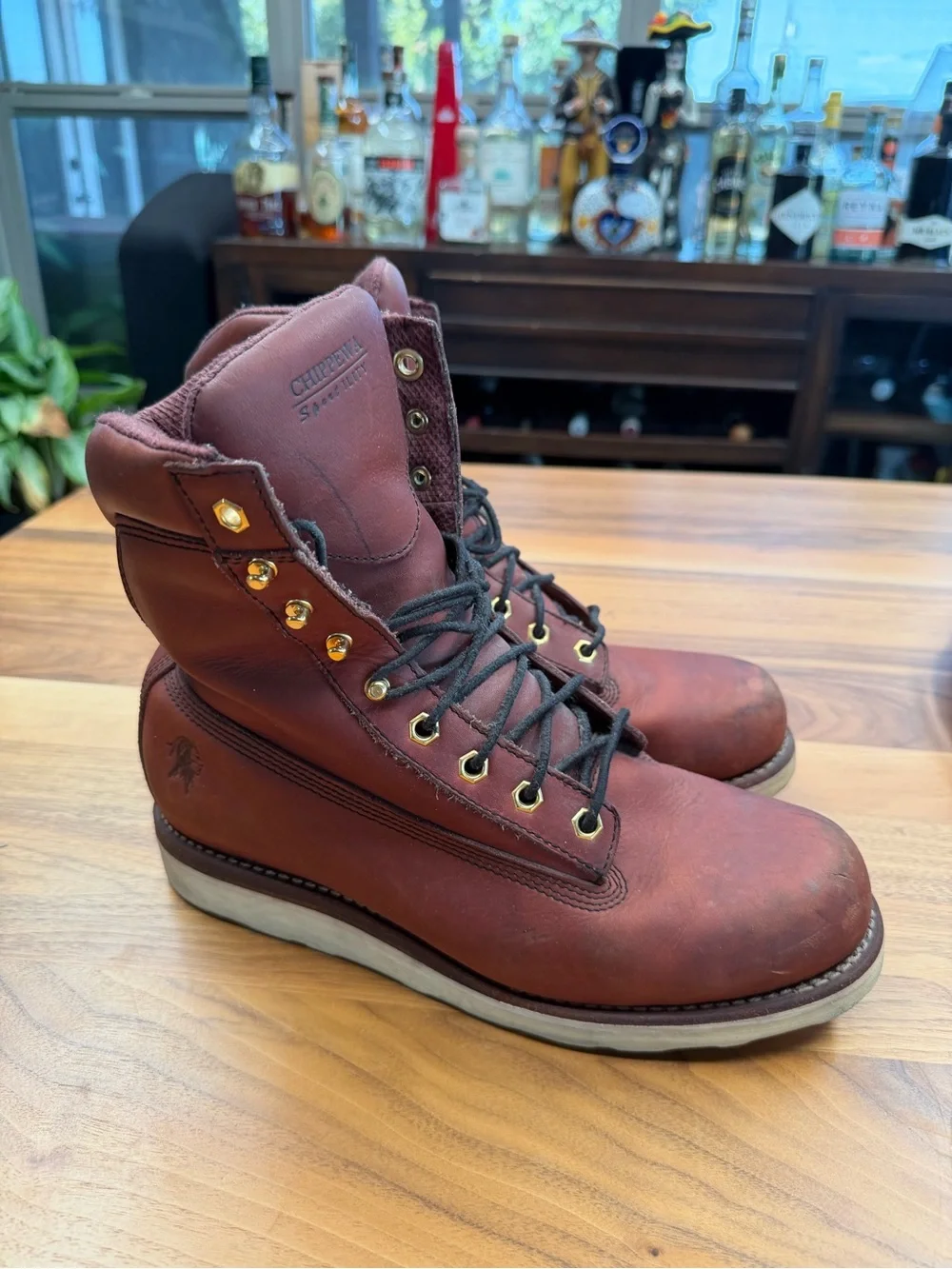 Chippewa Red-Brown Leather Lace-Up Work Boots